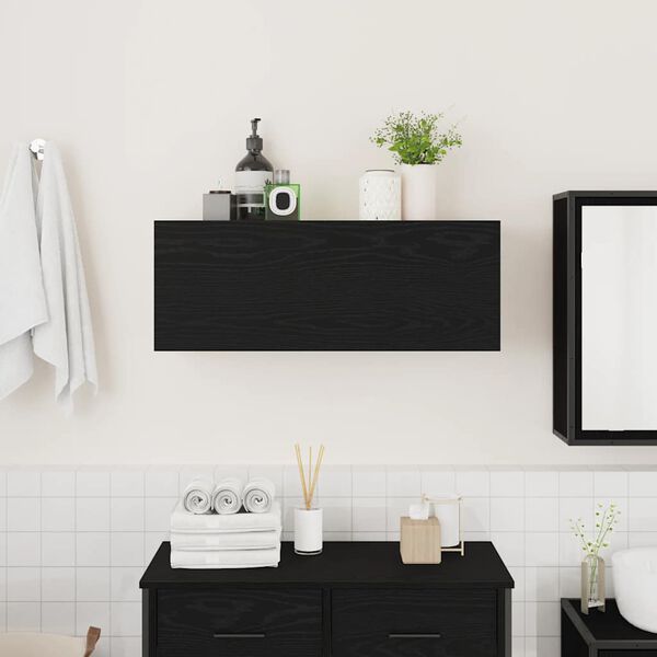 vidaXL Mueble de pared de ba&ntilde;o madera ingenier&iacute;a negro 80x25x30 cm