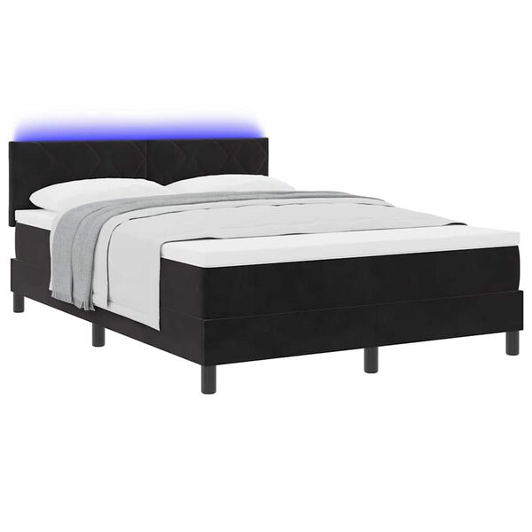 vidaXL Cama Box Spring LED con colch&oacute;n Negro 140 x 190 cm Terciopelo