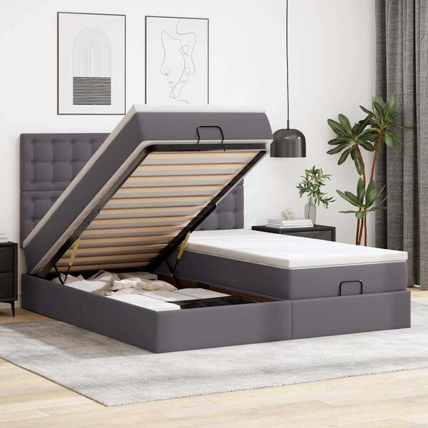 vidaXL Estructura de cama otomana con colchones cuero sint&eacute;tico gris