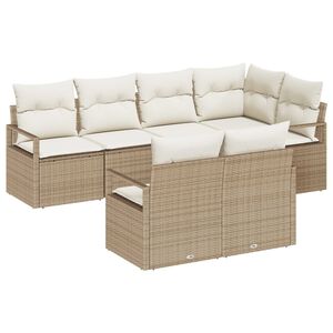 vidaXL Conjunto de sof&aacute;s de jard&iacute;n 7 pcs Beige y rat&aacute;n sint&eacute;tico