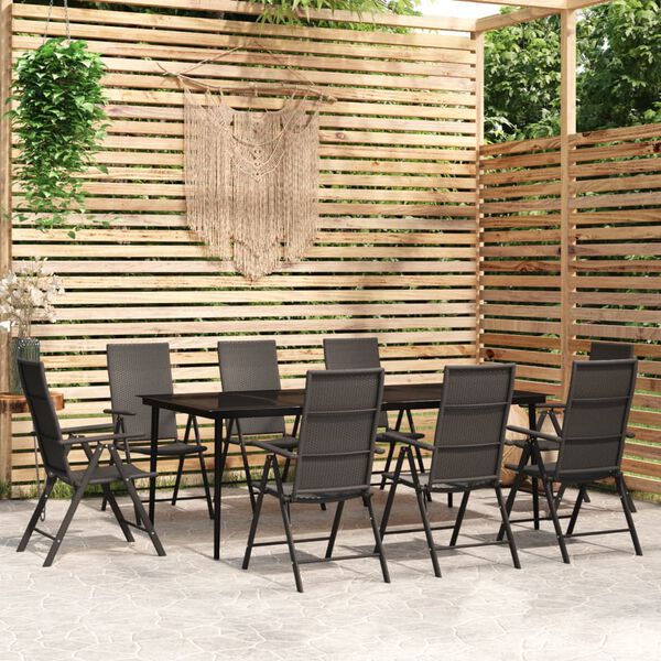 vidaXL Juego de comedor para jardín 9 piezas negro