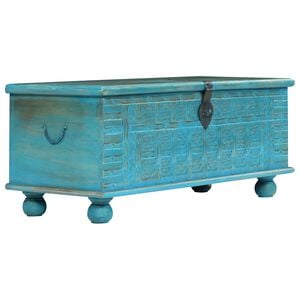 vidaXL Ba&uacute;l de almacenamiento madera maciza mango azul 100x40x41 cm