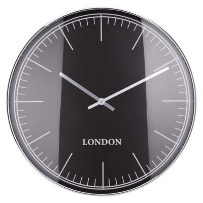 H&S Collection Reloj de pared borde de plata London negro y plateado
