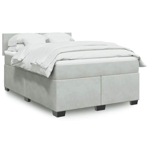 vidaXL Cama box spring con colch&oacute;n terciopelo gris claro 140x200 cm