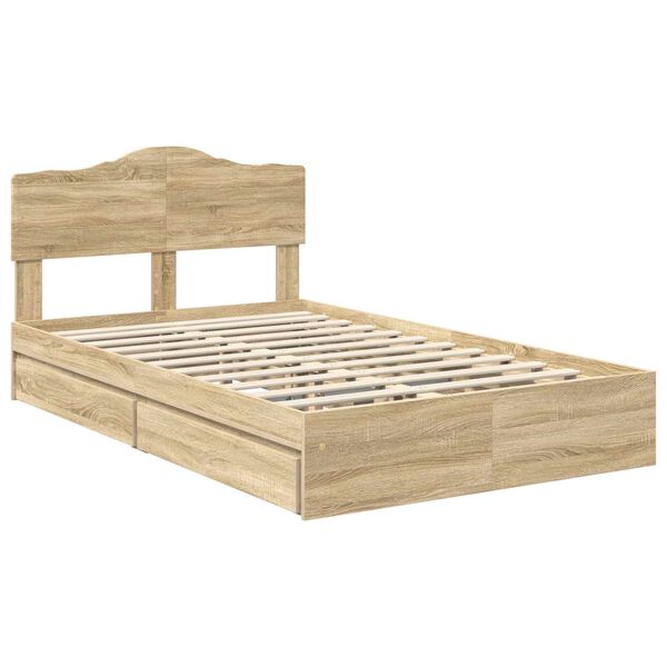 vidaXL Cama con almacenamiento con cabecera Roble Sonoma 135 x 190 cm
