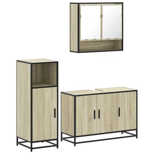 vidaXL Set de muebles de ba&ntilde;o 3 pzas madera contrachapada roble Sonoma