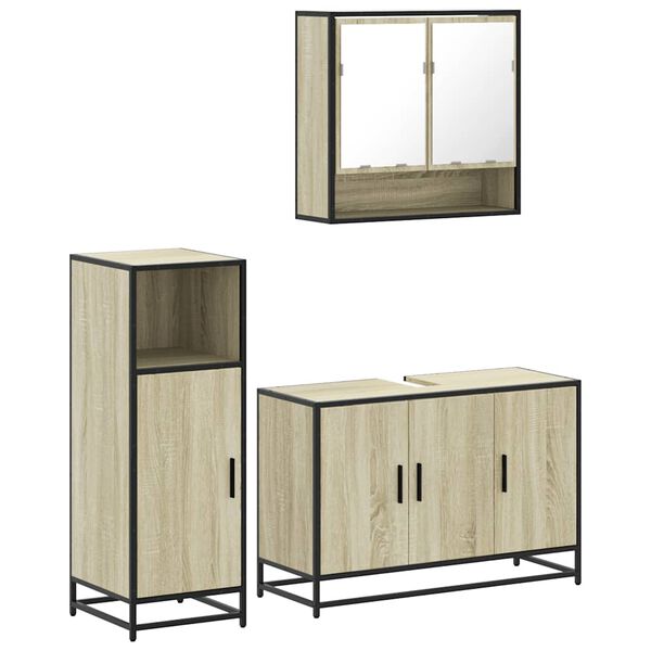 vidaXL Set de muebles de ba&ntilde;o 3 pzas madera contrachapada roble Sonoma