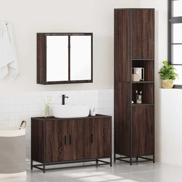 vidaXL Set de muebles baño 3 pzas madera contrachapada roble marrón