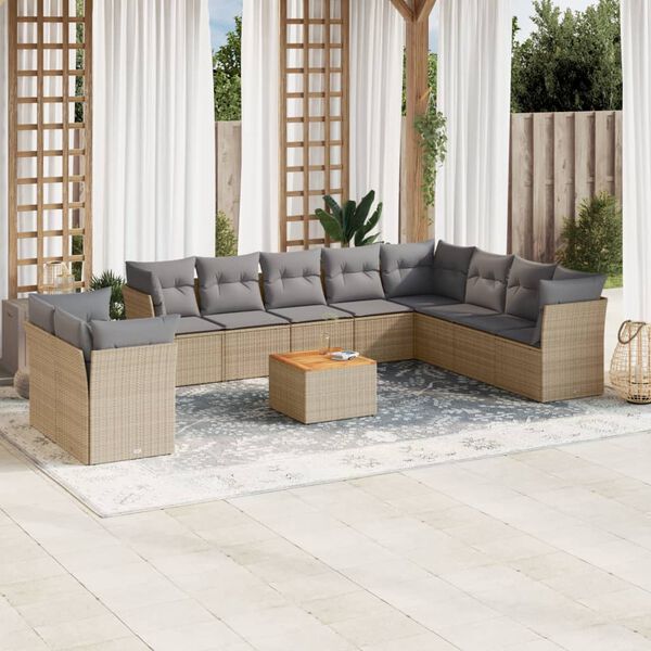 vidaXL Set de sof&aacute;s de jard&iacute;n 11pzas con cojines rat&aacute;n sint&eacute;tico beige