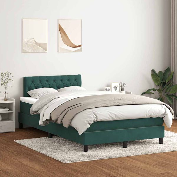vidaXL Cama box spring con colch&oacute;n terciopelo verde oscuro 120x220 cm