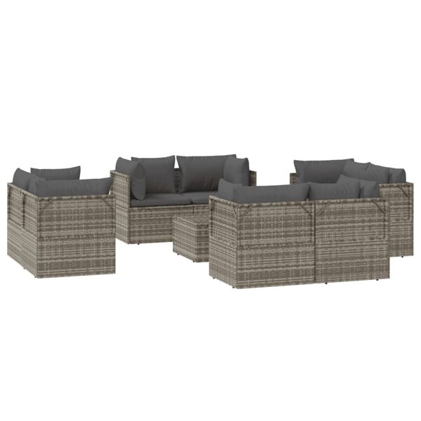 vidaXL Set de muebles de jardín 9 pzas y cojines ratán sintético gris