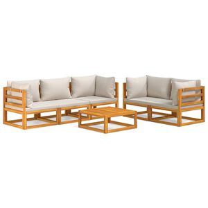 vidaXL Set muebles de jard&iacute;n 6 pzas madera maciza y cojines gris claro