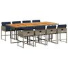 vidaXL Set comedor jard&iacute;n 9 pzas y cojines rat&aacute;n sint&eacute;tico gris