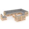 vidaXL Juego de muebles de jard&iacute;n 11 pzas y cojines madera maciza pino