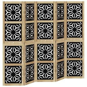 vidaXL Biombo separador 5 paneles madera maciza Paulownia marr&oacute;n negro