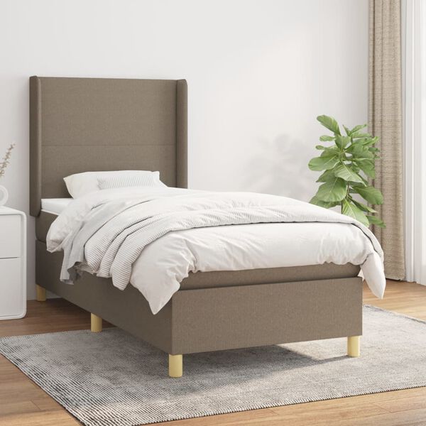 vidaXL Cama box spring con colch&oacute;n tela gris taupe 100x200 cm