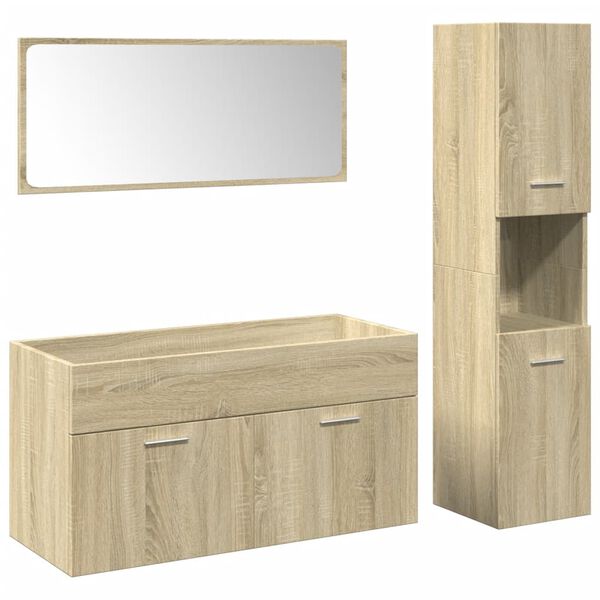 vidaXL Set de muebles de ba&ntilde;o 3 pzas madera contrachapada roble Sonoma