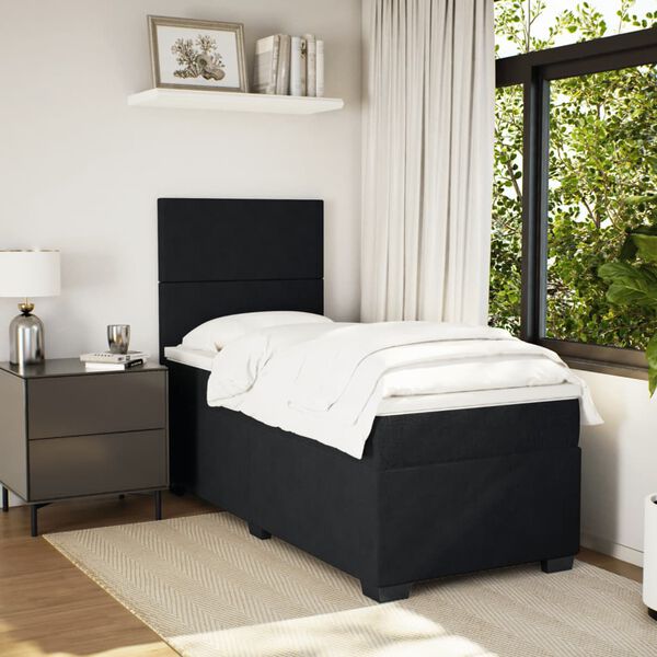 vidaXL Cama box spring con colch&oacute;n terciopelo negro 90x200 cm