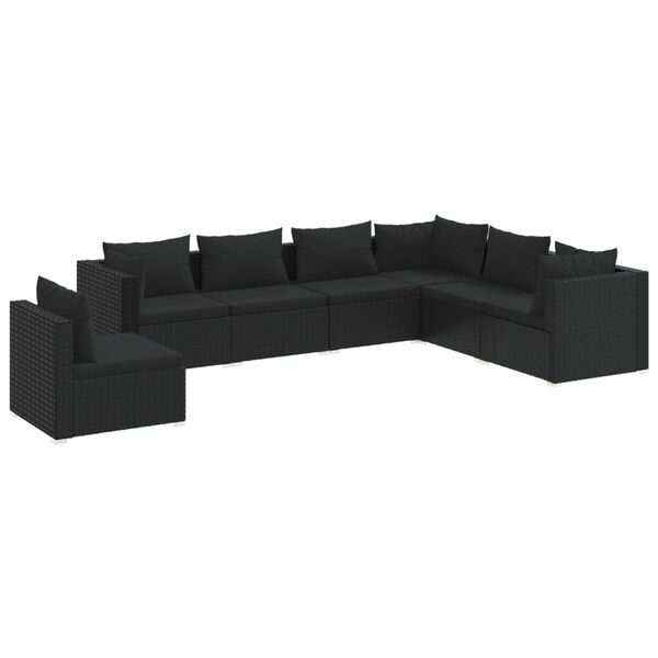 vidaXL Set de muebles de jard&iacute;n 7 pzas y cojines rat&aacute;n sint&eacute;tico negro