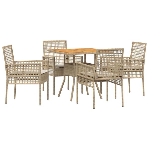 vidaXL Conjunto de Comedor de Jard&iacute;n 5 pcs Beige rat&aacute;n sint&eacute;tico