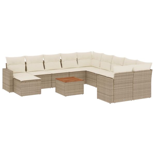 vidaXL Set de sof&aacute;s de jard&iacute;n y cojines 12 pzas rat&aacute;n sint&eacute;tico beige