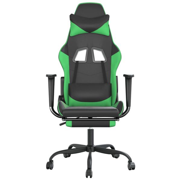vidaXL Silla gaming con reposapi&eacute;s cuero sint&eacute;tico negro verde