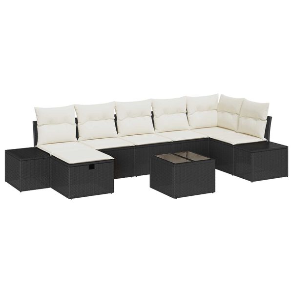 vidaXL Conjunto de sof&aacute; de jard&iacute;n 8 pcs Negro rat&aacute;n sint&eacute;tico