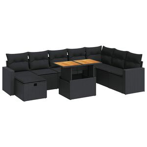 vidaXL Set sof&aacute;s jard&iacute;n y cojines 9 pzas rat&aacute;n sint&eacute;tico acacia negro