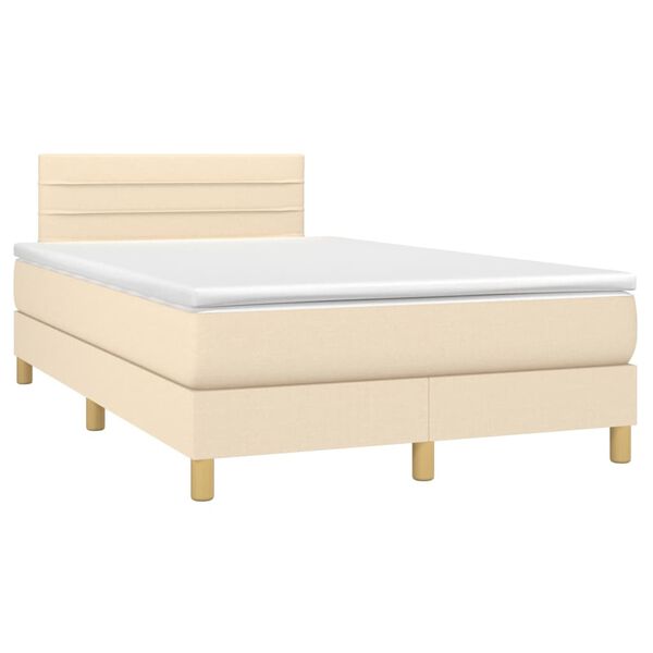 vidaXL Cama box spring con colch&oacute;n y LED tela crema 120x200 cm