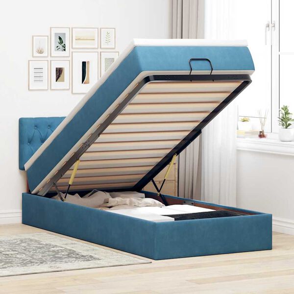 vidaXL Estructura de cama otomana colch&oacute;n terciopelo azul oscuro