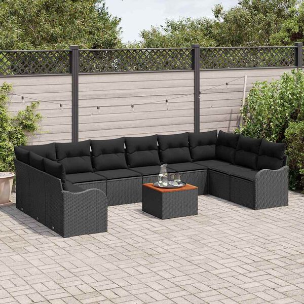 vidaXL Conjunto de sof&aacute;s de jard&iacute;n 11 pcs Negro rat&aacute;n sint&eacute;tico