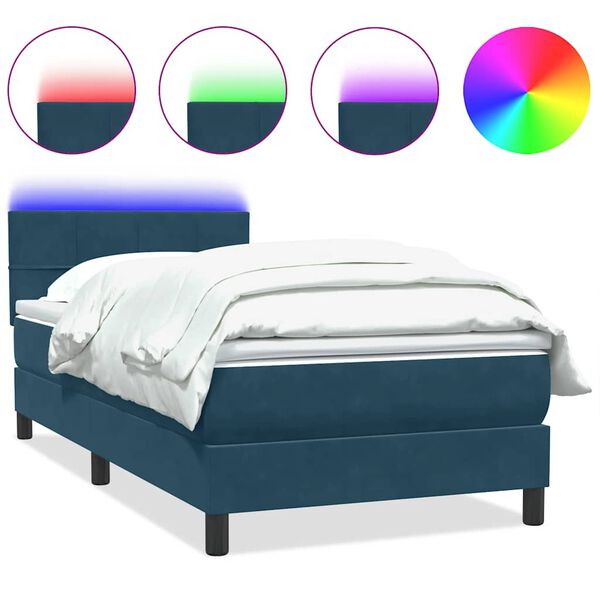 vidaXL Cama box spring con colch&oacute;n y LED terciopelo azul oscuro 80x210 cm