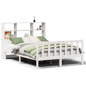 vidaXL Cama con estanter&iacute;a sin colch&oacute;n madera maciza blanca 160x200 cm