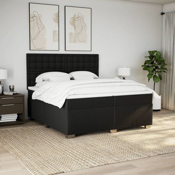 vidaXL Cama box spring con colch&oacute;n tela negro 200x200 cm