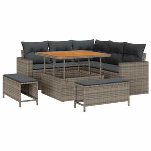 vidaXL Conjunto de sof&aacute;s de jard&iacute;n 9 uds. 6 plaza Gris rat&aacute;n sint&eacute;tico