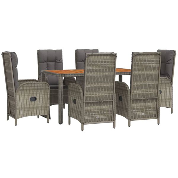 vidaXL Set comedor jardín 7 pzas y cojines ratán sintético gris