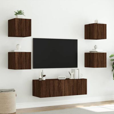 vidaXL Muebles de TV de pared con luces LED 5 piezas marrón roble