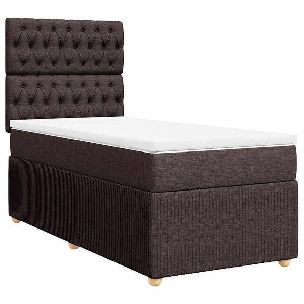 vidaXL Cama box spring con colch&oacute;n tela marr&oacute;n oscuro 100x200 cm