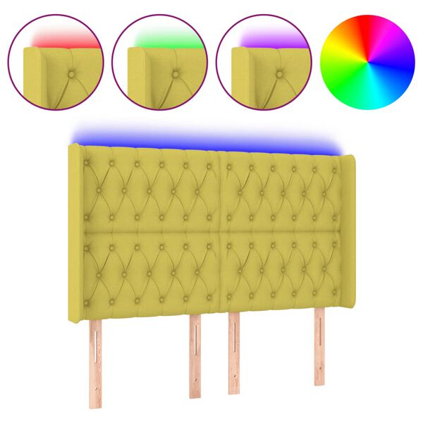 vidaXL Cabecero con LED de tela verde 147x16x118/128 cm