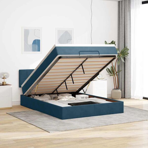vidaXL Estructura de cama otomana con colch&oacute;n terciopelo azul oscuro