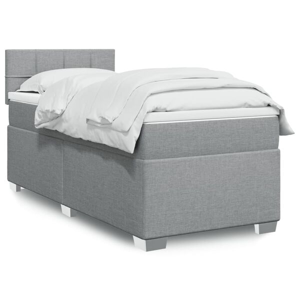 vidaXL Cama box spring con colch&oacute;n tela gris claro 100x200 cm