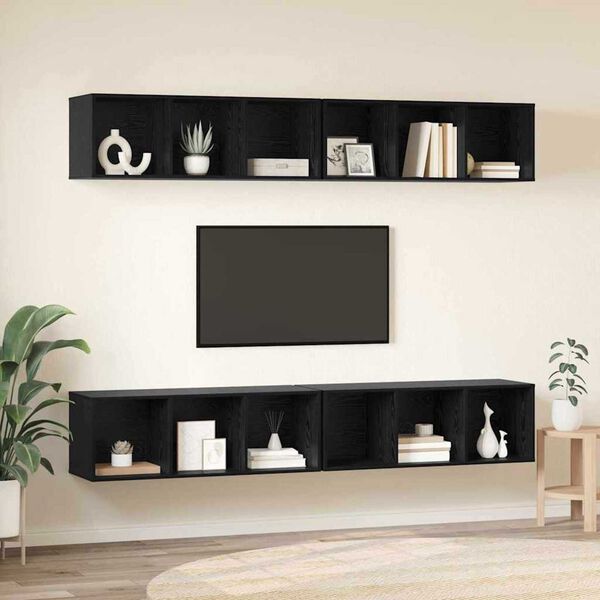 vidaXL Conjunto de mueble de TV 4 pcs Roble Negro 37 x 37 x 107,5 cm