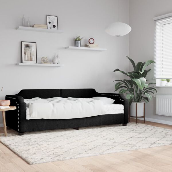 vidaXL Sof&aacute; cama con colch&oacute;n tela negro 100x200 cm