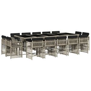 vidaXL Set comedor jard&iacute;n y cojines 15 pzas rat&aacute;n sint&eacute;tico gris claro