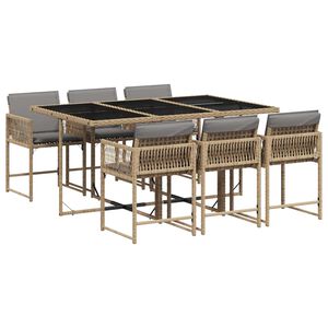 vidaXL Set comedor de jard&iacute;n 7 pzas con cojines rat&aacute;n sint&eacute;tico beige