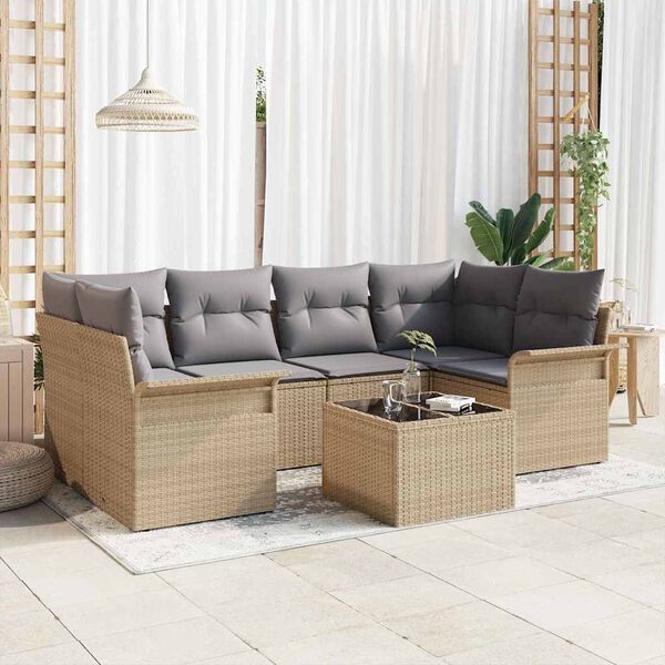 vidaXL Conjunto de sofá de jardín 7 pcs Beige Poliratán