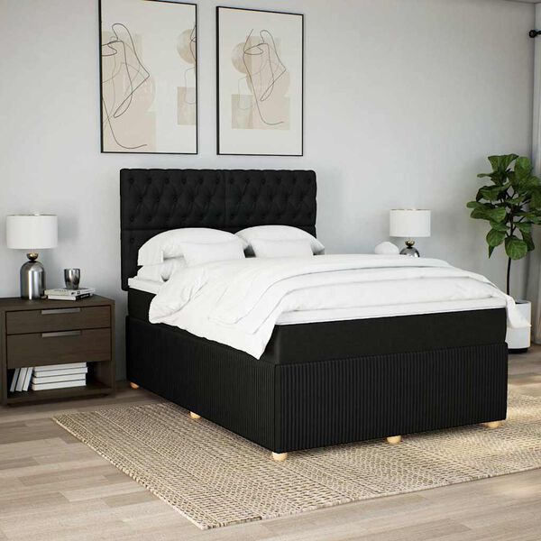 vidaXL Cama box spring con colch&oacute;n tela negro 140x200 cm