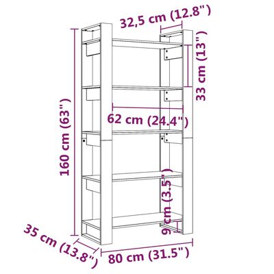 vidaXL Estantería/divisor de espacios madera maciza negro 80x35x160 cm