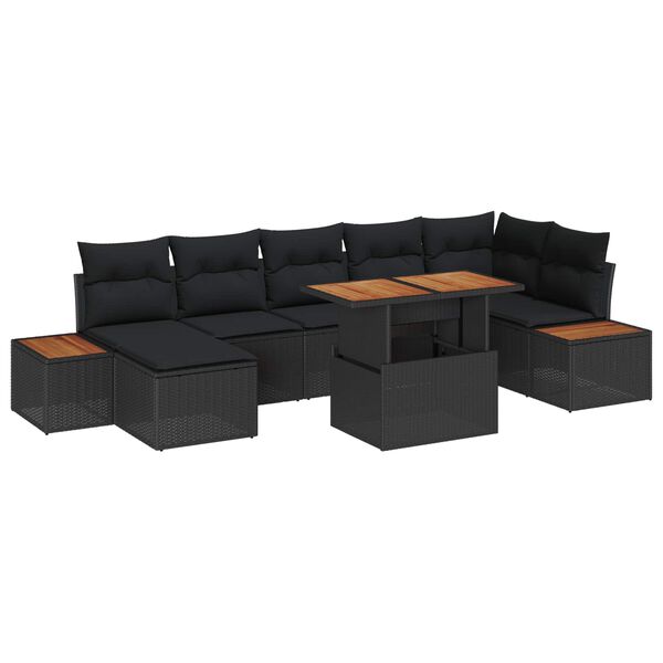 vidaXL Conjunto de Comedor de Jard&iacute;n con coj&iacute;n 8 pcs Negro y Marr&oacute;n