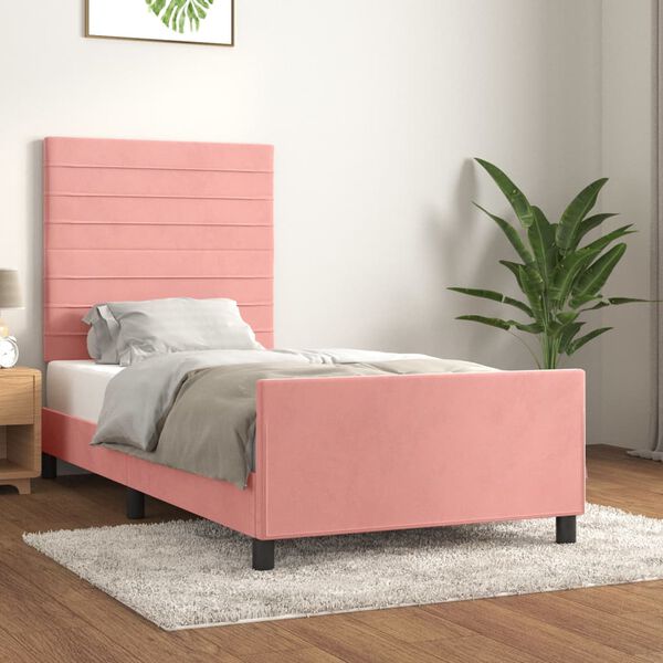 vidaXL Estructura de cama sin colch&oacute;n terciopelo rosa 90x190 cm